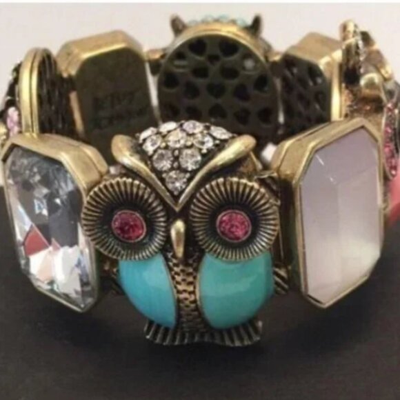 BETSEY JOHNSON OWLS & MIXED STONE STRETCH BRACELET - Picture 2 of 9